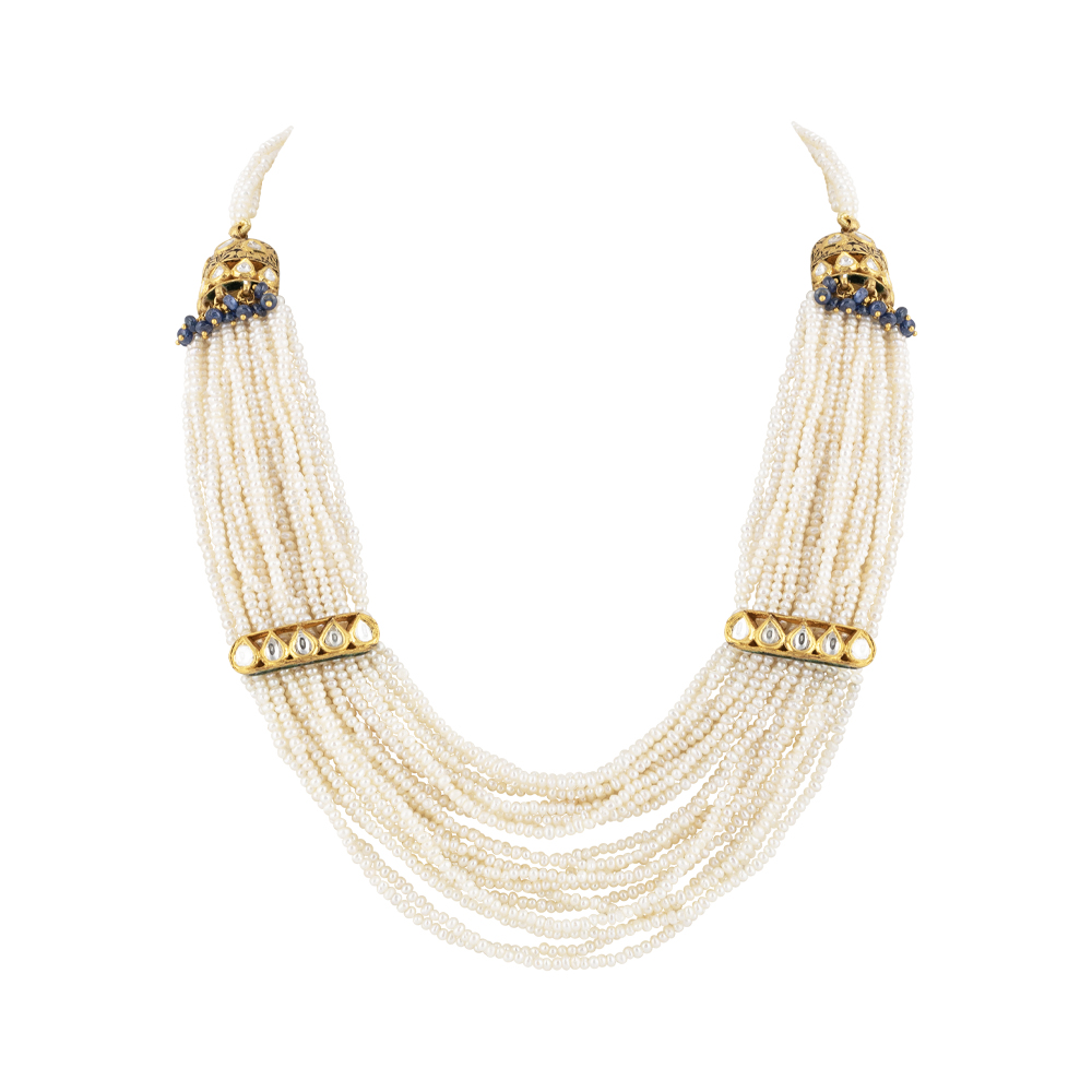 Multi-Strand Pearl Necklace with Polki & Jhumki Accents